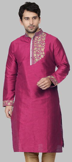 Pink and Majenta color Kurta in Dupion Silk fabric with Embroidered, Thread work