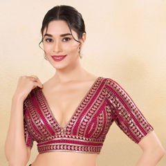 Pink and Majenta color Blouse in Art Silk fabric with Embroidered, Sequence, Thread work