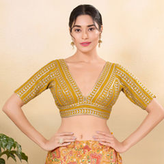 Yellow color Blouse in Art Silk fabric with Embroidered, Sequence, Thread work