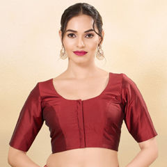 Red and Maroon color Blouse in Brocade fabric with Thread work
