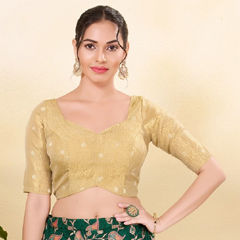 Gold color Blouse in Tissue fabric with Printed work