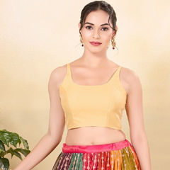Gold color Blouse in Brocade fabric with Thread work