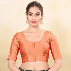 Beige and Brown color Blouse in Brocade fabric with Thread work