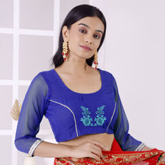 Blue color Blouse in Cotton fabric with Embroidered, Thread work