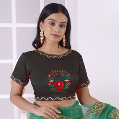 Black and Grey color Blouse in Satin Silk fabric with Embroidered, Thread work