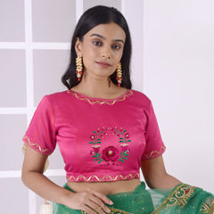 Pink and Majenta color Blouse in Satin Silk fabric with Embroidered, Thread work