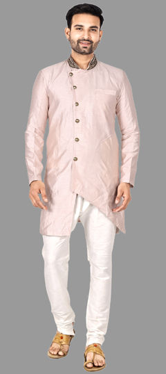 Pink and Majenta color IndoWestern Dress in Art Silk fabric with Bugle Beads work
