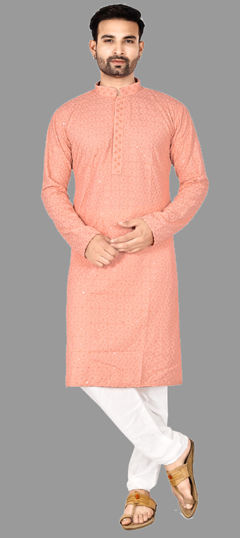 Pink and Majenta color Kurta Pyjamas in Cotton fabric with Embroidered, Thread work