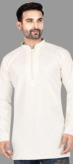 White and Off White color Kurta in Tussar Silk fabric with Thread work