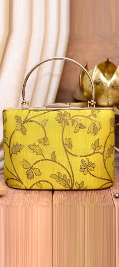 Yellow color Clutches in Art Silk fabric with Embroidered, Thread work