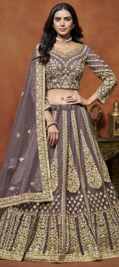 Purple and Violet color Lehenga in Net fabric with Embroidered, Thread, Zari work