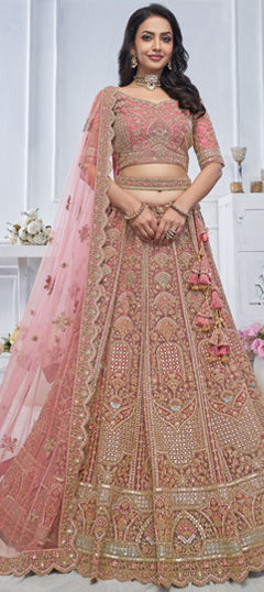 Purple and Violet color Lehenga in Net fabric with Embroidered, Sequence, Stone, Thread, Zari work