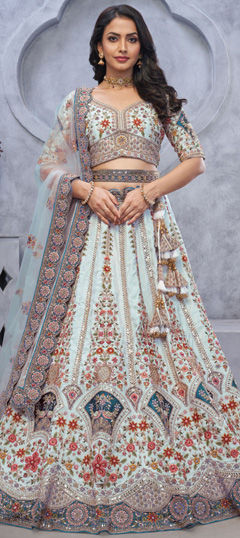 Blue color Lehenga in Organza Silk fabric with Embroidered, Sequence, Stone, Thread, Zari work