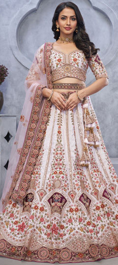 Purple and Violet color Lehenga in Organza Silk fabric with Embroidered, Sequence, Stone, Thread, Zari work