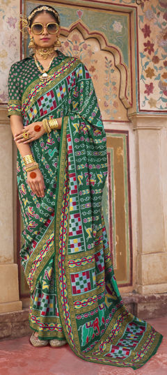 Festive, Traditional Green color Saree in Silk fabric with South Printed work : 1976667