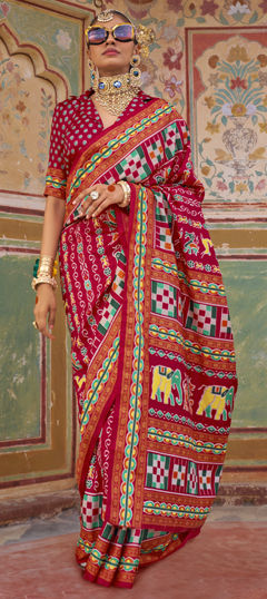 Festive, Traditional Red and Maroon color Saree in Silk fabric with South Printed work : 1976668