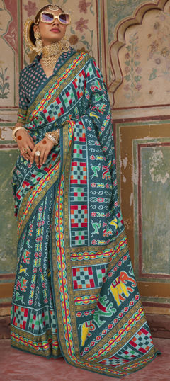 Blue color Saree in Silk fabric with Printed work