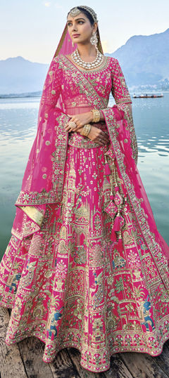 Pink and Majenta color Lehenga in Silk fabric with Embroidered, Resham, Sequence, Stone, Thread, Zari work