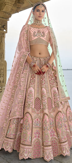 Bridal, Wedding Pink and Majenta color Lehenga in Silk fabric with Flared Embroidered, Resham, Sequence, Stone, Thread, Zari work : 1976677