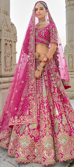 Pink and Majenta color Lehenga in Silk fabric with Embroidered, Resham, Sequence, Stone, Thread, Zari work