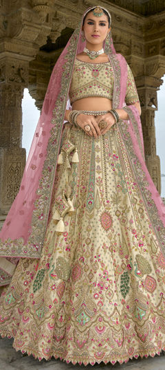 Beige and Brown color Lehenga in Silk fabric with Embroidered, Resham, Sequence, Stone, Thread, Zari work