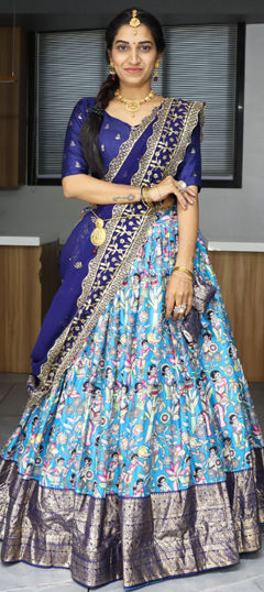 Festive, Party Wear, Reception Blue color Lehenga in Silk fabric with Flared Printed, Weaving work : 1976707