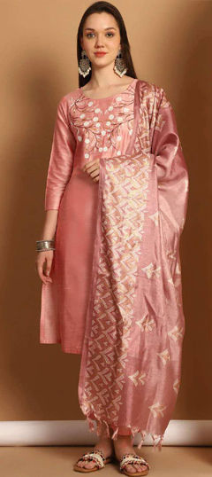 Pink and Majenta color Salwar Kameez in Cotton fabric with Embroidered work