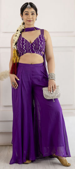 Purple and Violet color Salwar Kameez in Viscose fabric with Printed, Sequence work