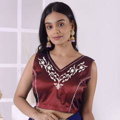 Red and Maroon color Blouse in Satin Silk fabric with Embroidered work