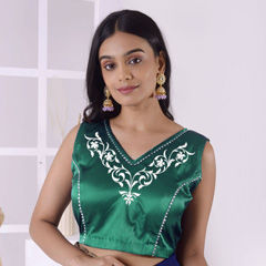 Green color Blouse in Satin Silk fabric with Embroidered work