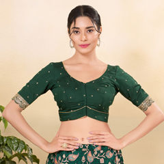 Green color Blouse in Silk fabric with Embroidered, Thread work