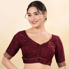 Red and Maroon color Blouse in Silk fabric with Embroidered, Thread work