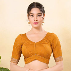 Yellow color Blouse in Silk fabric with Embroidered, Thread work