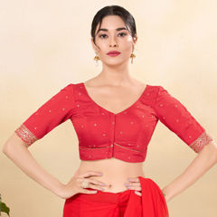 Red and Maroon color Blouse in Silk fabric with Embroidered, Thread work