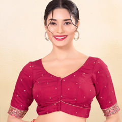 Pink and Majenta color Blouse in Silk fabric with Embroidered, Thread work