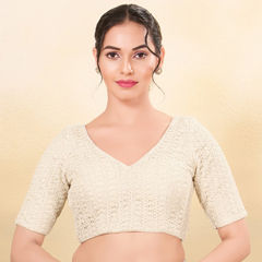 Gold color Blouse in Net fabric with Thread work