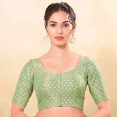 Green color Blouse in Tissue fabric with Weaving work