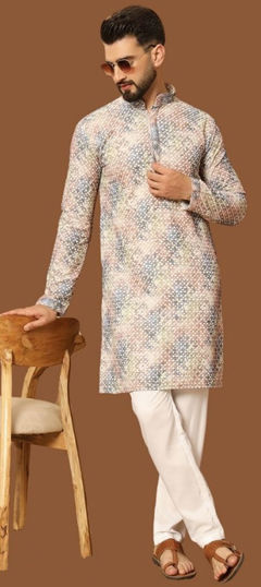 Festive, Party Wear Multicolor color Kurta Pyjamas in Jacquard fabric with Digital Print, Sequence work : 1976810