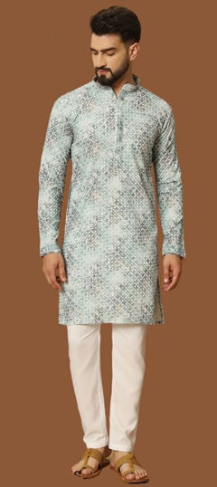 Festive Black and Grey color Kurta Pyjamas in Jacquard fabric with Digital Print, Sequence work : 1976812