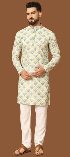 Festive, Party Wear Yellow color Kurta Pyjamas in Jacquard fabric with Digital Print, Sequence work : 1976815