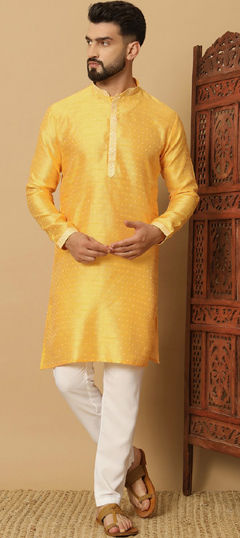 Party Wear Yellow color Kurta Pyjamas in Rayon fabric with Printed work : 1976825