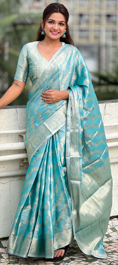 Blue color Saree in Tissue fabric with Weaving, Zari work