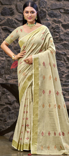 Pink and Majenta color Saree in Linen fabric with Weaving work