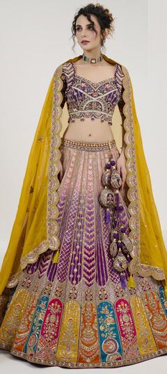 Multicolor color Ready to Wear Lehenga in Silk fabric with Embroidered, Sequence, Thread work