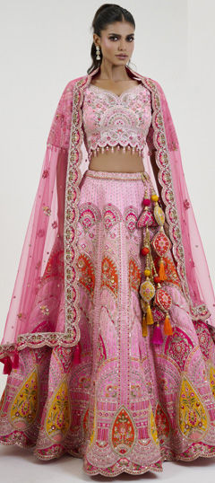 Pink and Majenta color Ready to Wear Lehenga in Silk fabric with Embroidered, Sequence, Thread work
