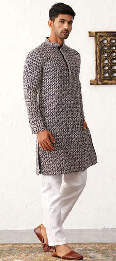 Party Wear Blue color Kurta Pyjamas in Cotton fabric with Embroidered work : 1976935