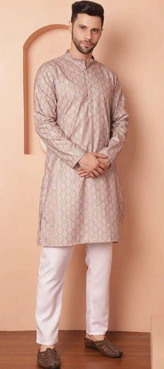 Party Wear Pink and Majenta color Kurta Pyjamas in Cotton fabric with Foil Print work : 1976941