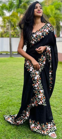 Black and Grey color Saree in Art Silk fabric with Embroidered, Sequence, Thread work