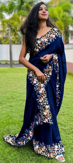 Blue color Saree in Art Silk fabric with Embroidered, Sequence, Thread work