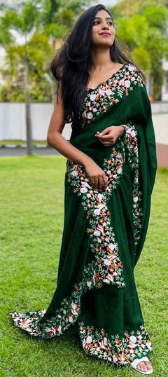 Green color Saree in Art Silk fabric with Embroidered, Sequence, Thread work